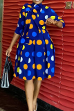 Blue Casual Dot Patchwork Half A Turtleneck Cake Skirt Dresses