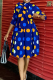 Blue Casual Dot Patchwork Half A Turtleneck Cake Skirt Dresses