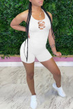 White Sexy Casual Solid Hollowed Out Backless Halter Sleeveless Two Pieces