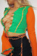 Green cardigan Bell Sleeve Patchwork Solid contrast color crop top Tops