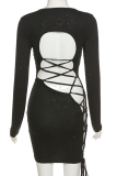 Leopard Print Sexy Print Frenulum U Neck Pencil Skirt Dresses