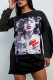 Black Sexy Print Patchwork O Neck A Line Dresses