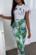 White Sportswear Print Patchwork O Neck Short Sleeve Two Pieces