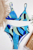 Blue Fashion Sexy Print Backless Swimwears