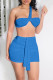 Peacock Blue Fashion Sexy Solid Backless Strapless Sleeveless Two Pieces