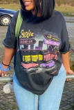 Dark Gray Fashion Casual Print Basic O Neck T-Shirts