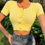 Yellow Fashion Casual Solid Basic O Neck Tops