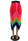 Red and yellow Elastic Fly High Geometric Draped Dot Gradient Pleated skirt Capris Skirts