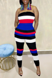 Black Casual Striped Patchwork Strapless Skinny Jumpsuits