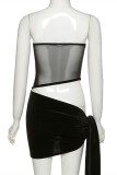 Black Fashion Sexy Patchwork Solid Backless Asymmetrical Strapless Sleeveless Two Pieces