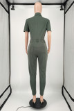 Green Fashion Casual Solid Basic Turndown Collar Skinny Jumpsuits
