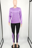Light Purple Casual Sportswear Solid Patchwork O Neck Long Sleeve Two Pieces