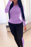 Light Purple Casual Sportswear Solid Patchwork O Neck Long Sleeve Two Pieces