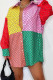 Red Fashion Casual Print Patchwork Turndown Collar Long Sleeve Shirt Dress