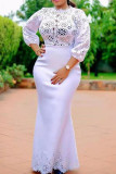 White Sexy Print Patchwork O Neck Straight Dresses