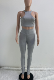 Grey Casual Solid Patchwork U Neck Sleeveless Two Pieces