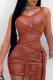 Brownness Sexy Mesh O Neck Pencil Skirt Dresses