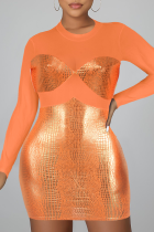 Orange Sexy Solid Split Joint O Neck Pencil Skirt Dresses