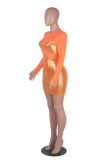 Orange Sexy Solid Patchwork O Neck Pencil Skirt Dresses
