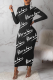 Black Sexy Print Letter Half A Turtleneck Pencil Skirt Dresses