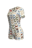 White Casual Print Split Joint O Neck Short Sleeve Two Pieces