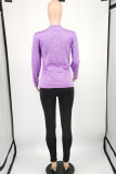Light Purple Casual Sportswear Solid Patchwork O Neck Long Sleeve Two Pieces