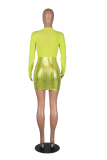 Fluorescent Green Sexy Solid Patchwork O Neck Pencil Skirt Dresses