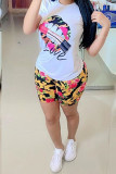 multicolor Milk Silk Fashion Casual Print Two Piece Suits pencil Short Sleeve Two Pieces