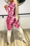Blue Sexy Patchwork Tie-dye V Neck Long Sleeve Two Pieces
