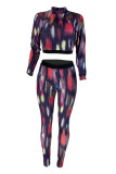 Colour Fashion Casual Print Patchwork Turtleneck Long Sleeve Two Pieces