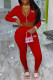 Red Fashion Casual Print Zipper Hooded Collar Long Sleeve Two Pieces