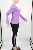 Light Purple Casual Sportswear Solid Patchwork O Neck Long Sleeve Two Pieces