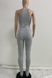 Grey Casual Solid Patchwork U Neck Sleeveless Two Pieces