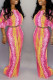 Colour Casual Striped Tie Dye Patchwork O Neck Half Sleeve Two Pieces