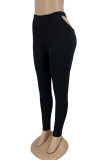 Rose Red Sexy Casual Solid Hollowed Out Skinny Mid Waist Pencil Trousers