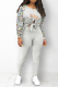 Grey Casual Print Patchwork O Neck Long Sleeve Two Pieces