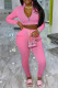 Pink Fashion Casual Print Zipper Hooded Collar Long Sleeve Two Pieces