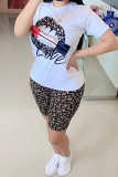 multicolor Milk Silk Fashion Casual Print Two Piece Suits pencil Short Sleeve Two Pieces