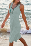 Green Casual Solid Split Joint Pocket Basic O Neck Straight Dresses