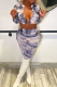 Grey Sexy Patchwork Tie-dye V Neck Long Sleeve Two Pieces