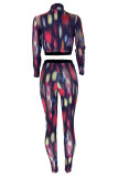 Colour Fashion Casual Print Patchwork Turtleneck Long Sleeve Two Pieces