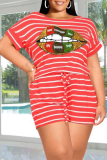 Green Casual Striped Make Old O Neck Short Sleeve Two Pieces