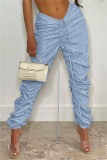 Sky Blue Fashion Casual Solid Fold Regular Mid Waist Trousers