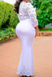 White Sexy Print Patchwork O Neck Straight Dresses
