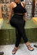 Black Casual Solid Patchwork U Neck Sleeveless Two Pieces