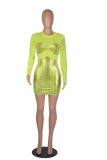 Fluorescent Green Sexy Solid Patchwork O Neck Pencil Skirt Dresses