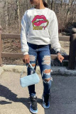 White Fashion Casual Print Basic O Neck Tops