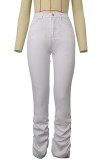 White Casual Solid Split Joint Fold High Waist Regular Denim Jeans