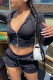 Black Casual Solid Patchwork Hooded Collar Long Sleeve Two Pieces