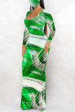 Purple Fashion Casual Print Basic U Neck Long Sleeve Dress